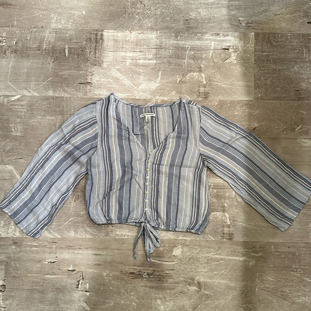 American Eagle Outfitters Blue & White Striped Cropped Top XXS